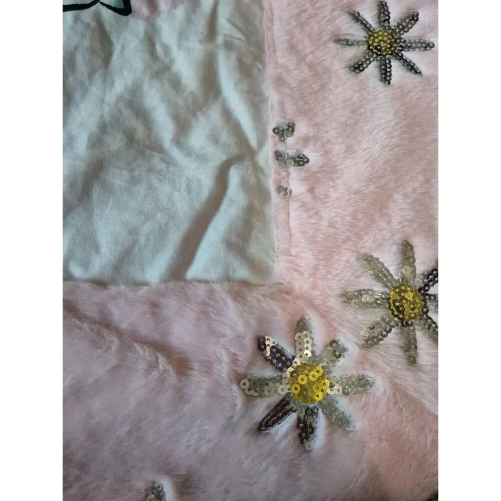 Handmad Girls Crib Quilt w/ Pink Minky & Sequin Accents fairy blanket panel cute